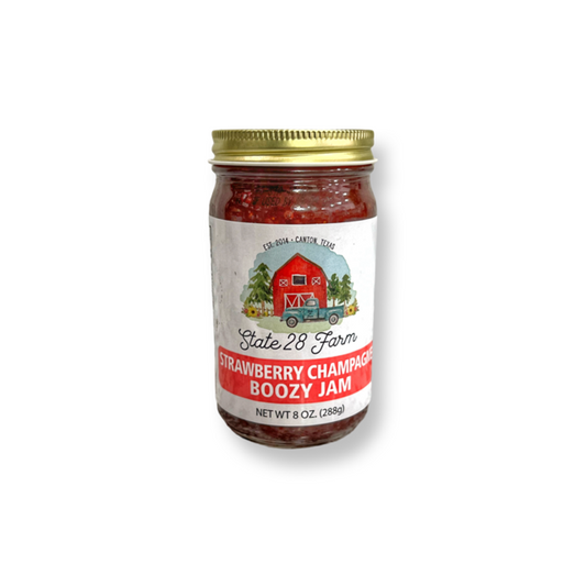 STATE 28 FARM STRAWBERRY CHAMPAGNE BOOZY JAM 8 OZ