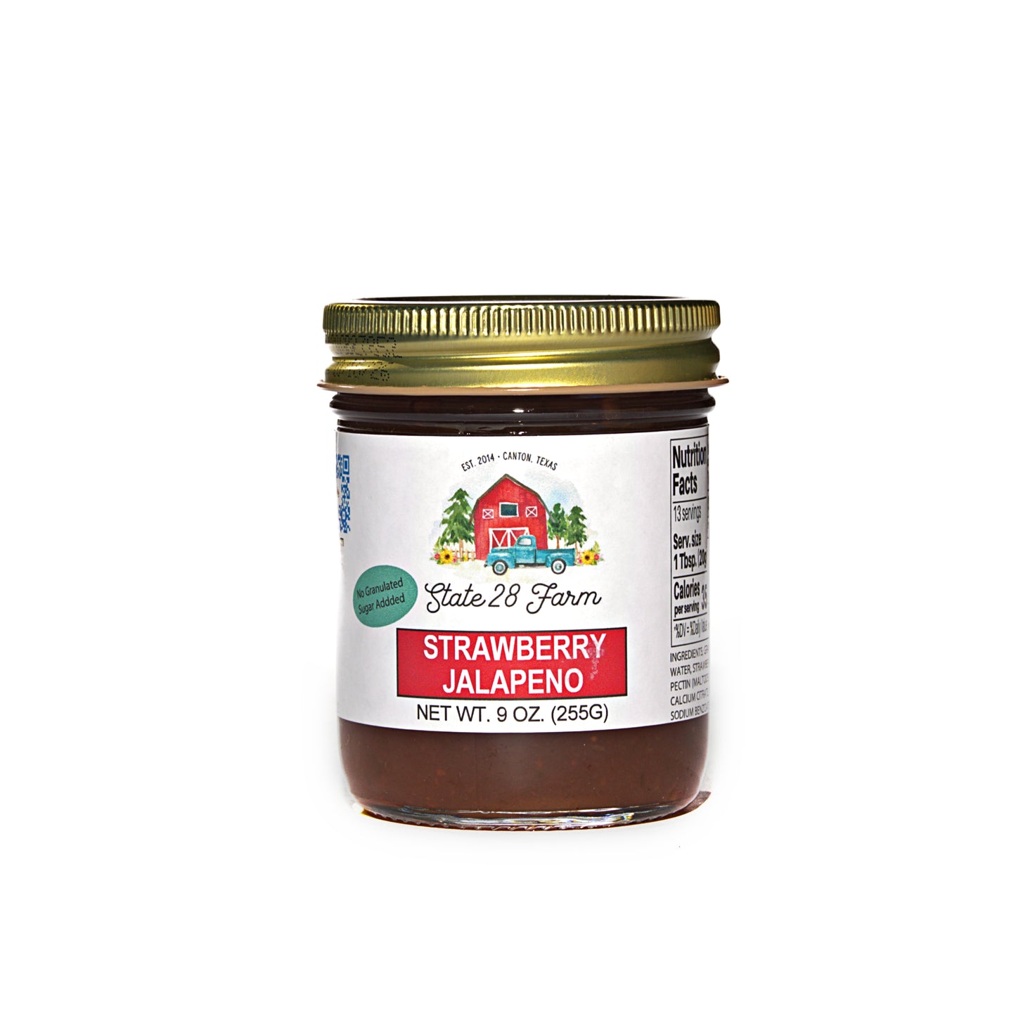 STATE 28 FARM STRAWBERRY JALAPENO JAM- NO GRANULAR SUGAR ADDED 9 OZ