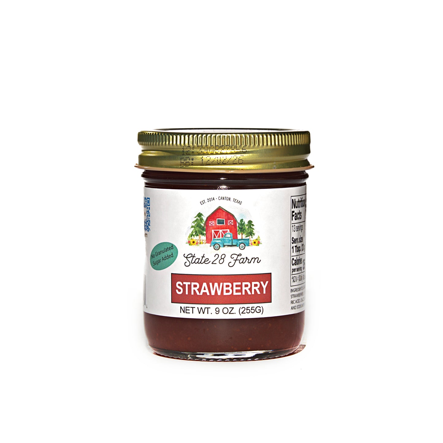 STATE 28 FARM STRAWBERRY JAM- NO GRANULAR SUGAR ADDED 9 OZ