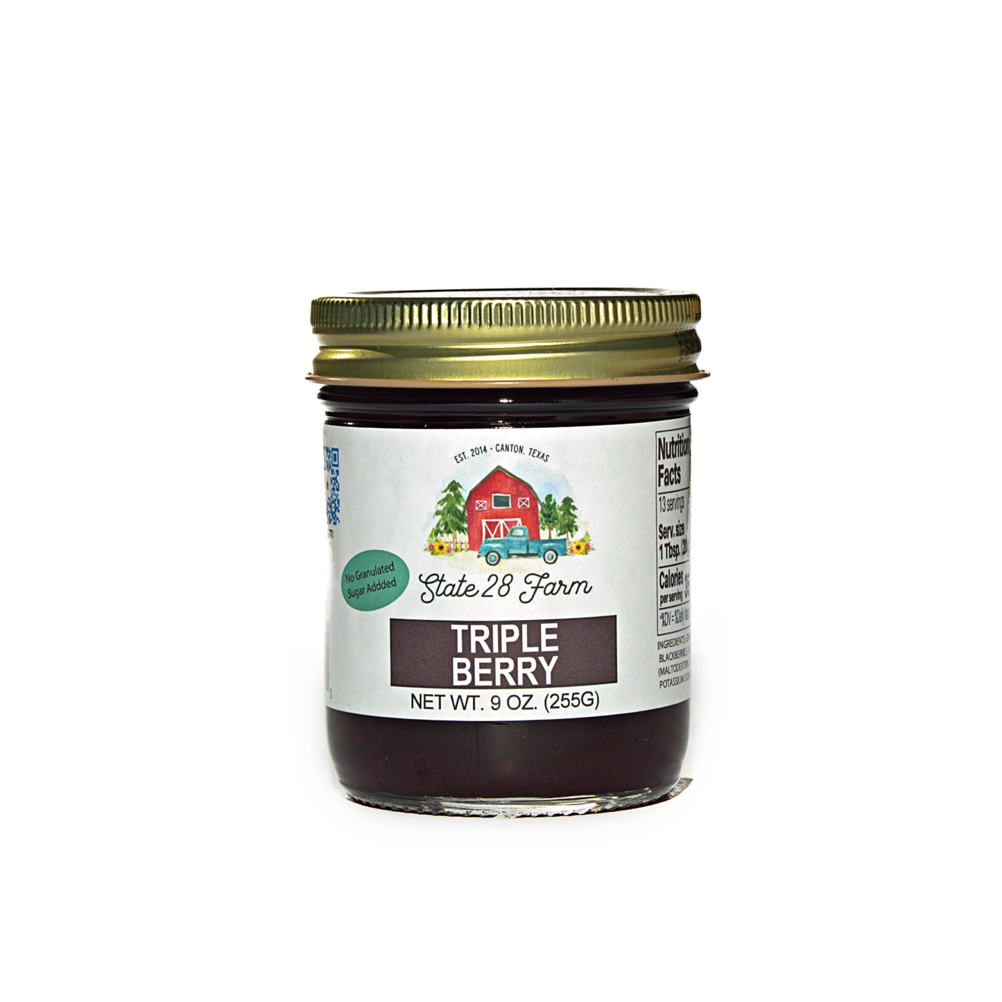 STATE 28 FARM TRIPLE BERRY JAM- NO GRANULAR SUGAR ADDED 9 OZ